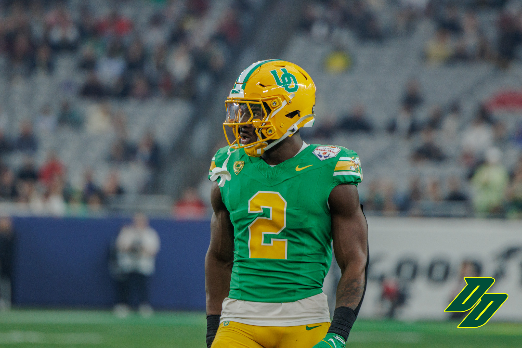 Oregon Ducks linebacker Jeffrey Bassa in the Vrbo Fiesta bowl vs. the Liberty Flames.